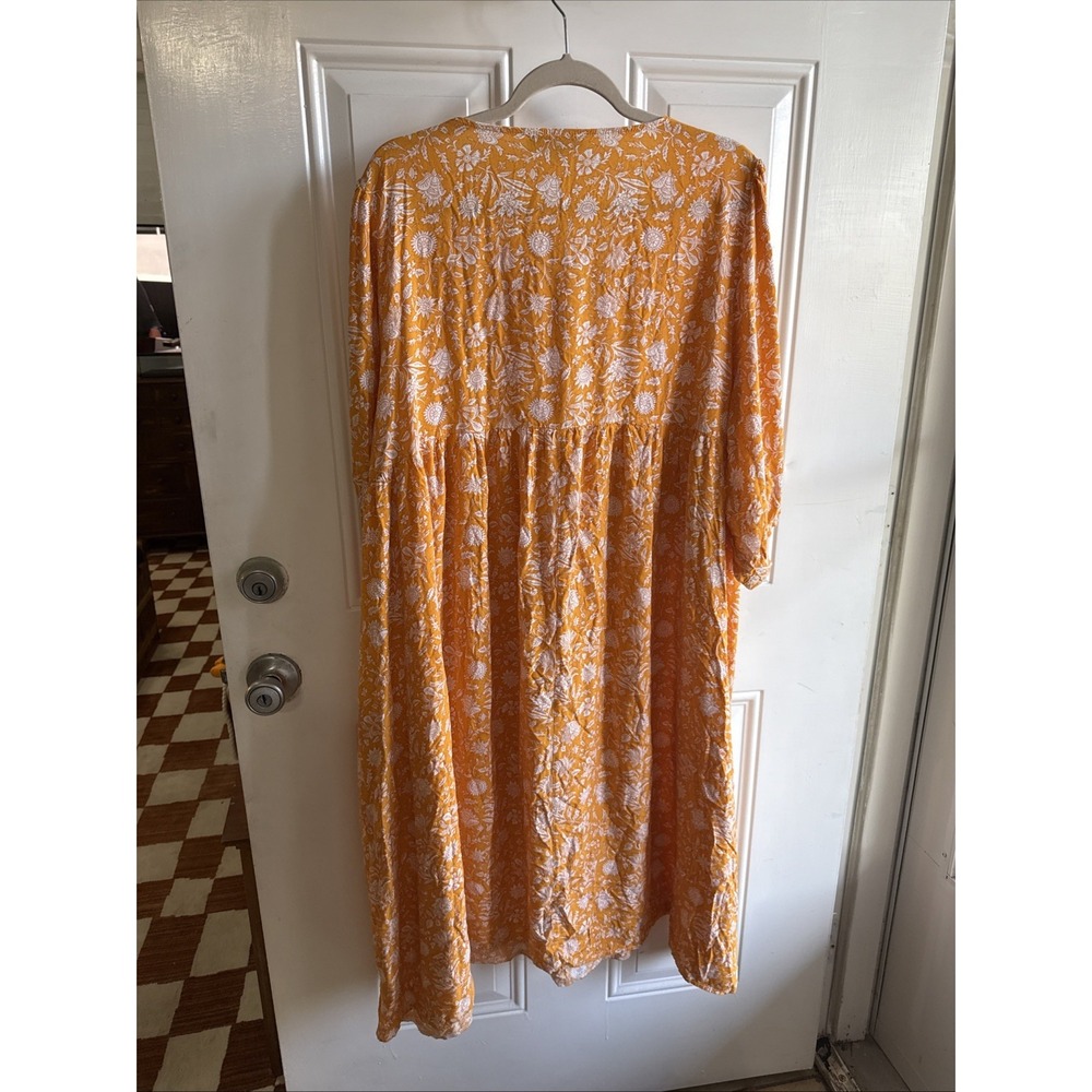 Eilly Bazar Dress Size 4XL Long 3/4 Sleeves Orange Melon Floral - Picture 4 of 8
